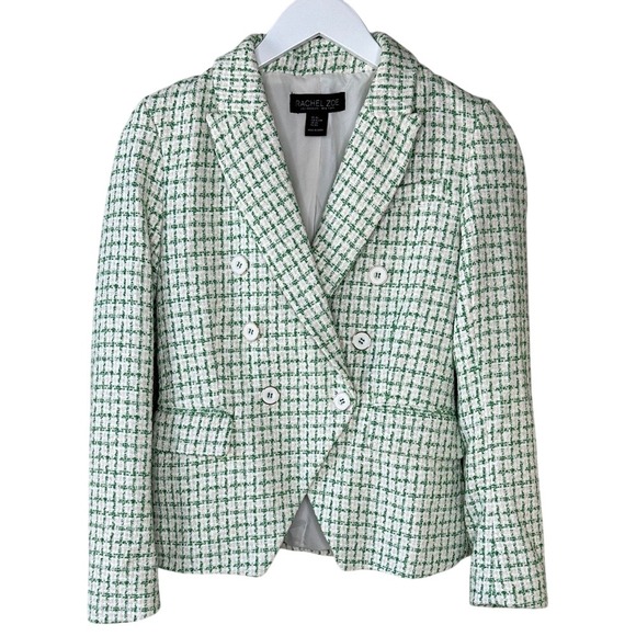 Rachel Zoe Jackets & Blazers - Rachel Zoe‎ Green White Tweed Notch Collar Double Breasted Blazer Jacket Size XS
